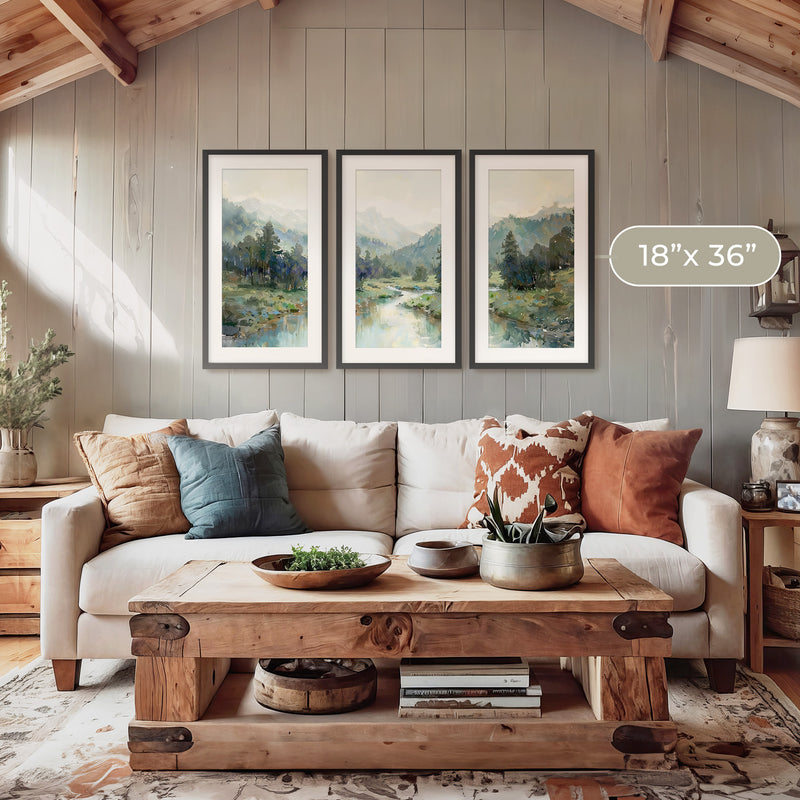 Rocky Mountain River Valley Triptych - Sage and Rose Prints