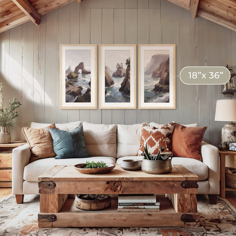 Misty Cliffs Painting Triptych - Sage and Rose Prints