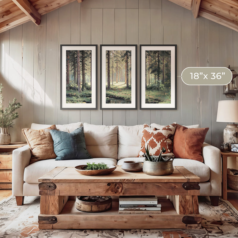 Sunny Forest Clearing Painting Triptych - Sage and Rose Prints