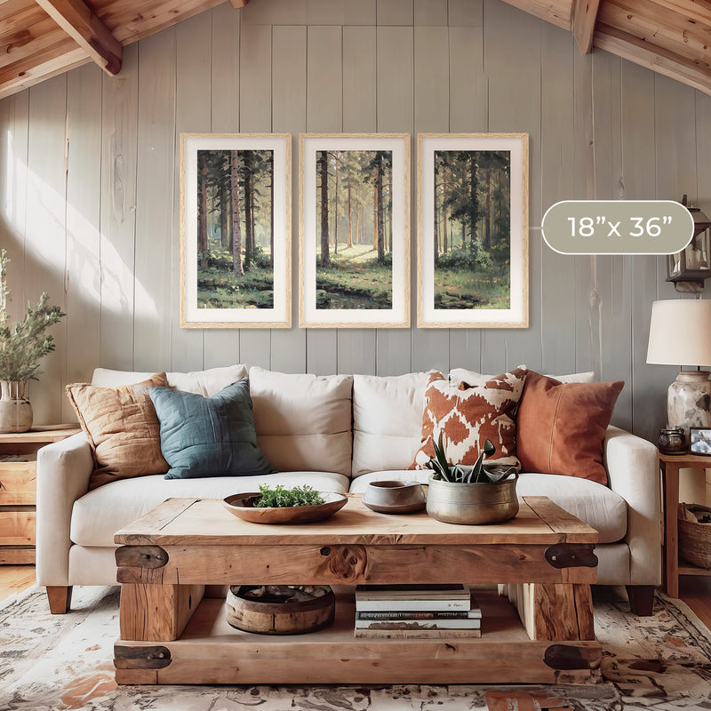 Sunny Forest Clearing Painting Triptych - Sage and Rose Prints