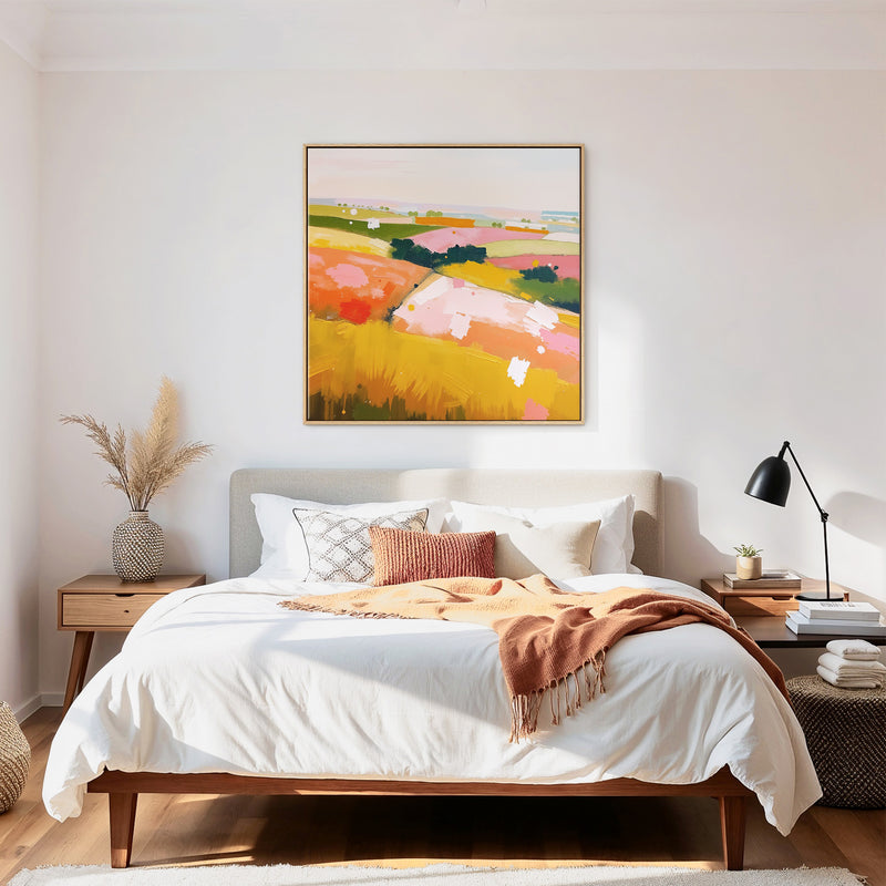 Vibrant Summer Countryside Abstract Art - Sage and Rose Prints