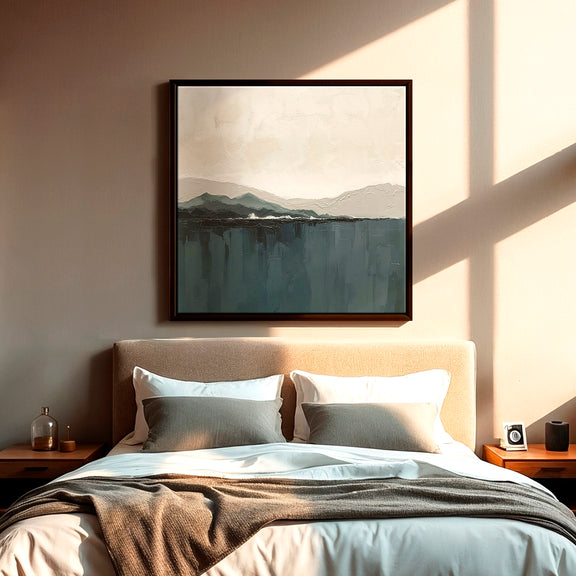 AK-14-Abstract Coastal Mountains in Dark Teals and Tans - Sage and Rose Prints