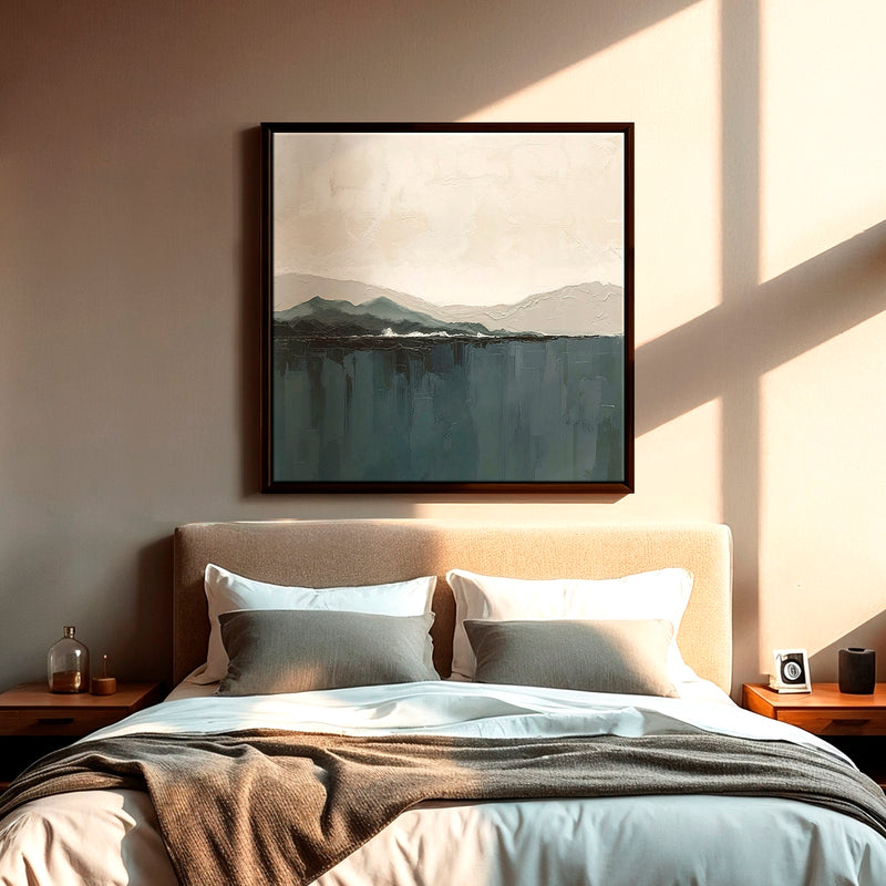 AK-14-Abstract Coastal Mountains in Dark Teals and Tans - Sage and Rose Prints