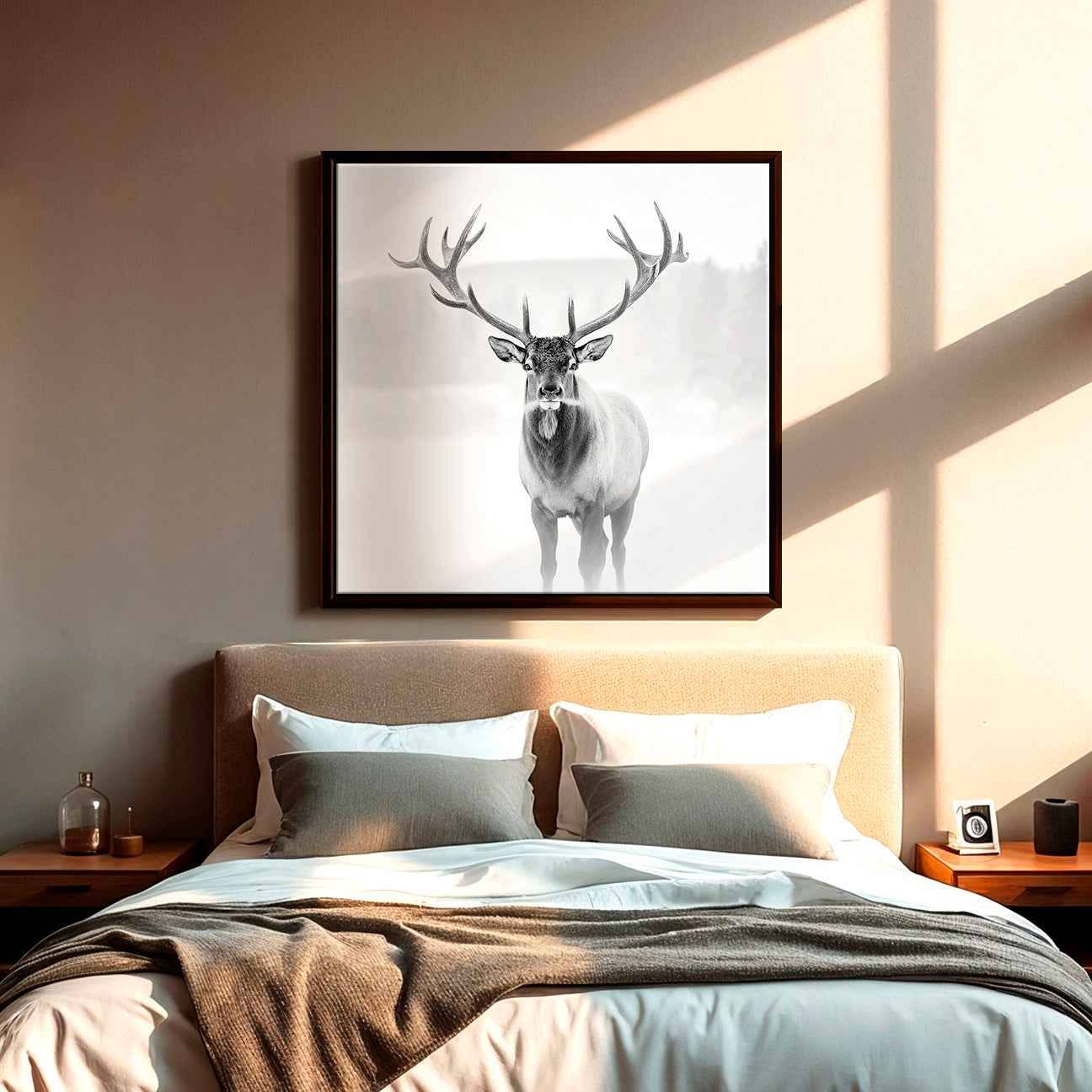 AK-31-Black and White photo of a deer in winter - Sage and Rose Prints