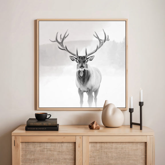 AK-31-Black and White photo of a deer in winter - Sage and Rose Prints
