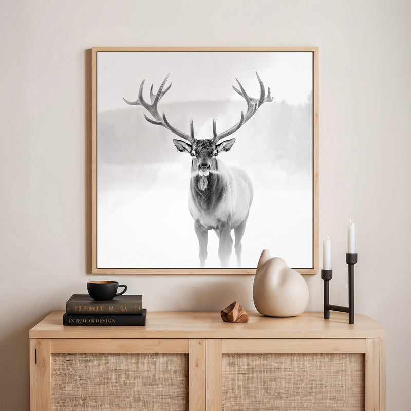 AK-31-Black and White photo of a deer in winter - Sage and Rose Prints