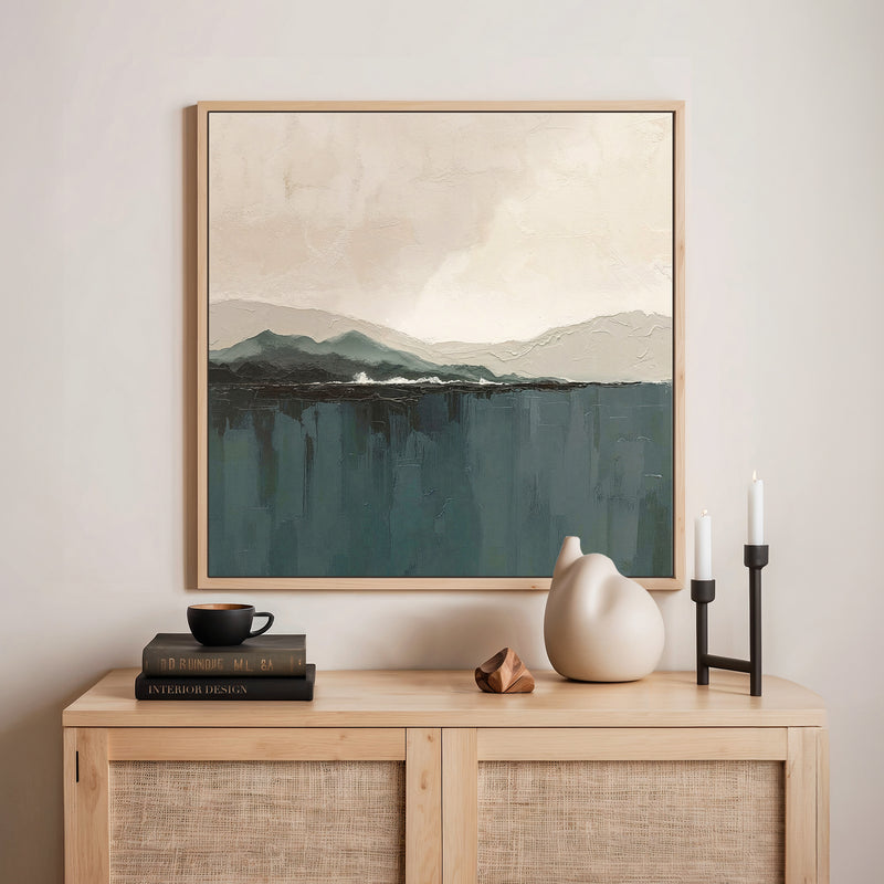 AK-14-Abstract Coastal Mountains in Dark Teals and Tans - Sage and Rose Prints