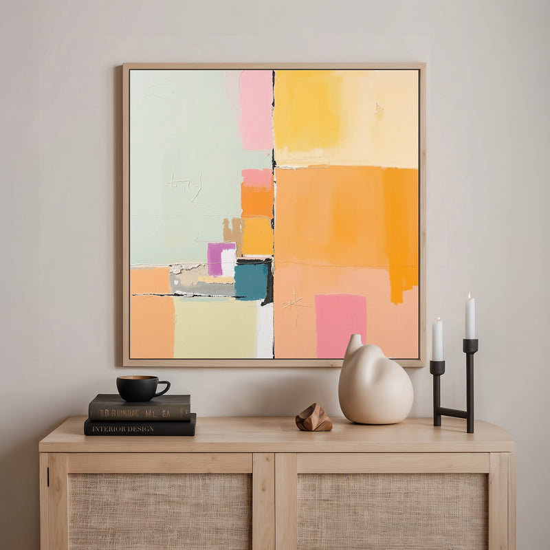 Butter Yellow and Green Abstract Art - Sage and Rose Prints