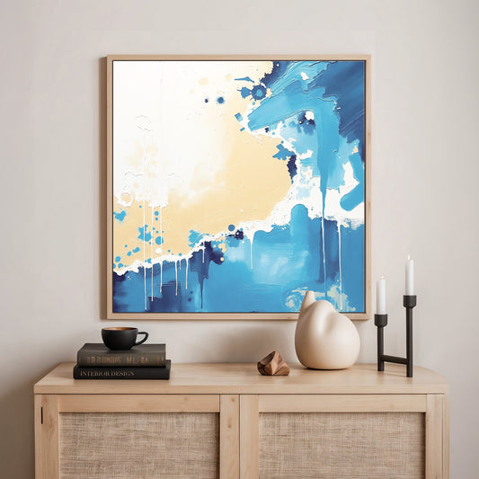 Vibrant Teal and Sand Painting - Sage and Rose Prints