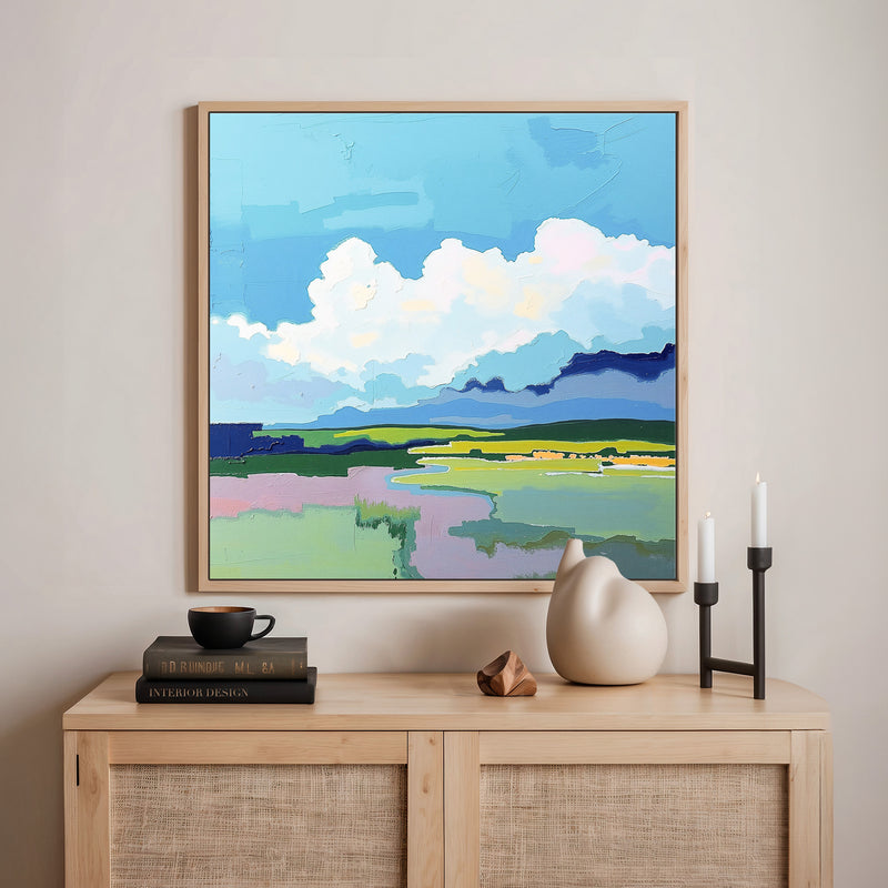 Fluffy Clouds and Green Fields Abstract Art - Sage and Rose Prints
