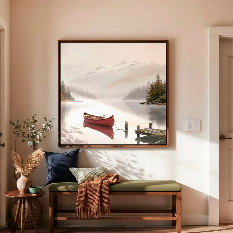AK-32-Canoe on a misty lake watercolor - Sage and Rose Prints