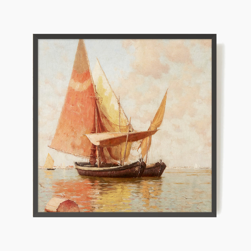 Vintage Amber Sailboat Square Print - Sage and Rose Prints