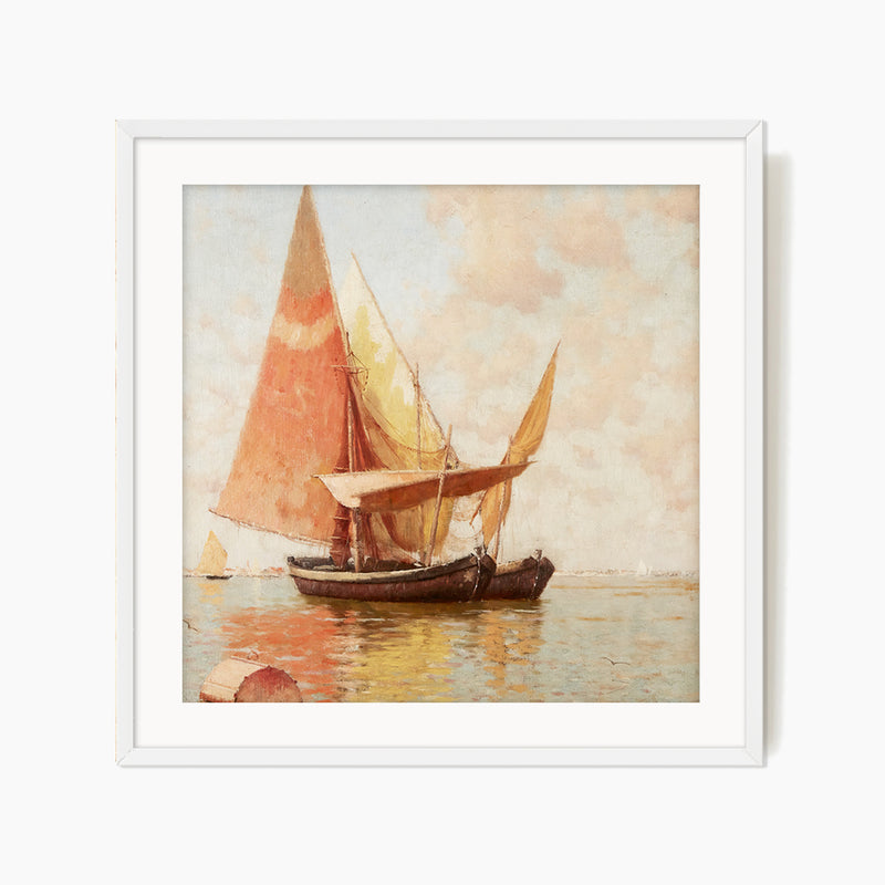 Vintage Amber Sailboat Square Print - Sage and Rose Prints