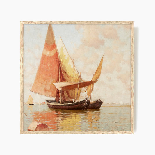 Vintage Amber Sailboat Square Print - Sage and Rose Prints