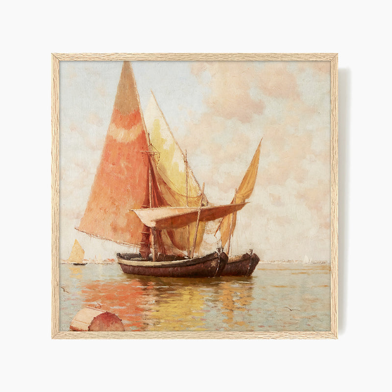 Vintage Amber Sailboat Square Print - Sage and Rose Prints