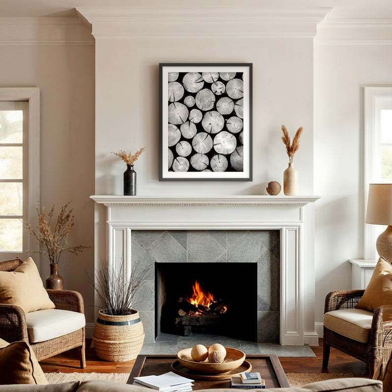 Black and White Cut Logs Photo - Sage and Rose Prints