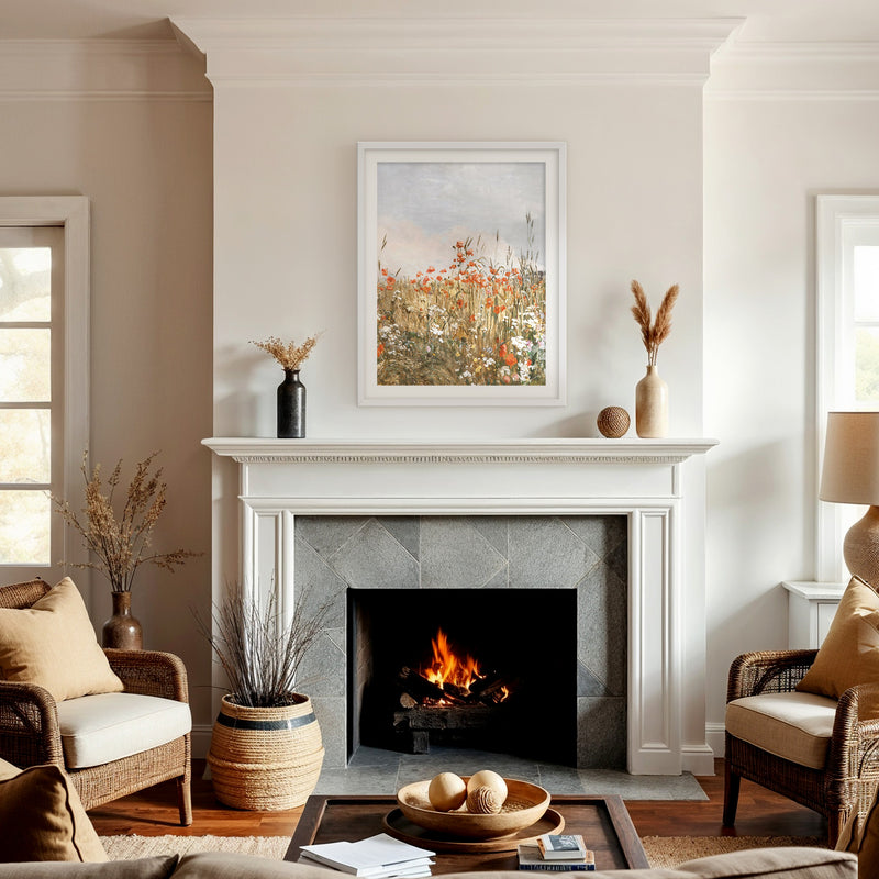 Poppy Landscape Art - Sage and Rose Prints