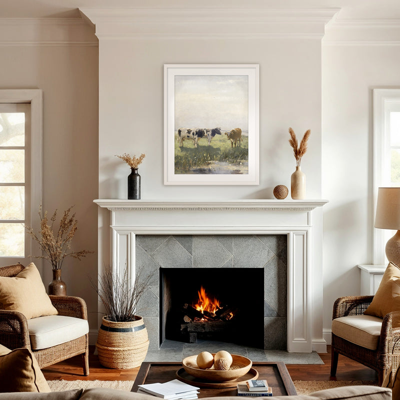 Old Masters Cow Pasture Painting No1 - Sage and Rose Prints