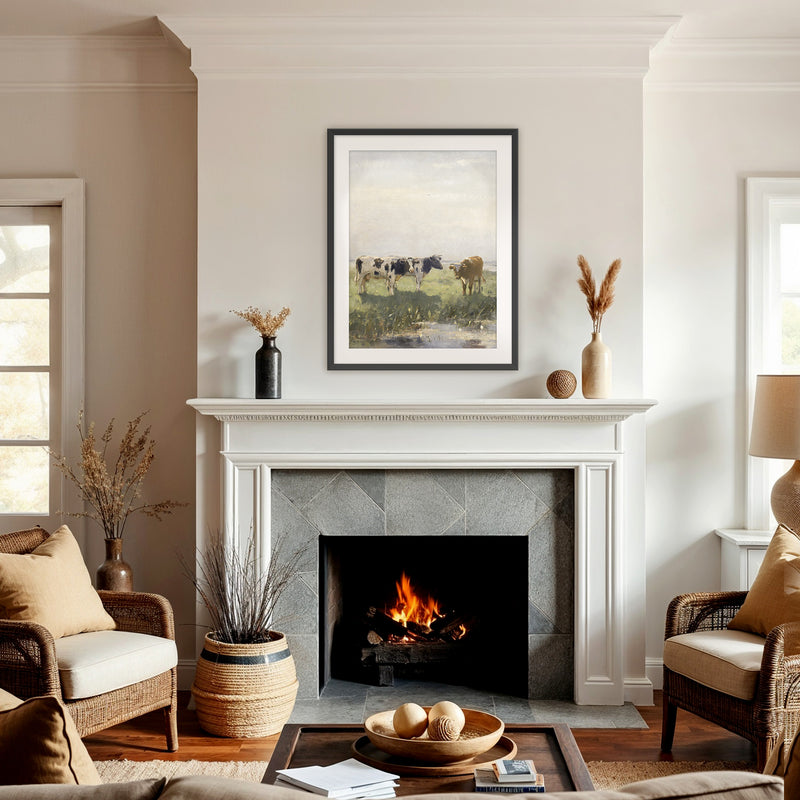 Old Masters Cow Pasture Painting No1 - Sage and Rose Prints