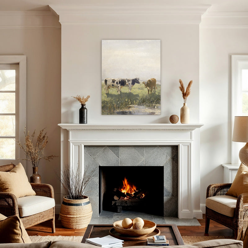 Old Masters Cow Pasture Painting No1 - Sage and Rose Prints