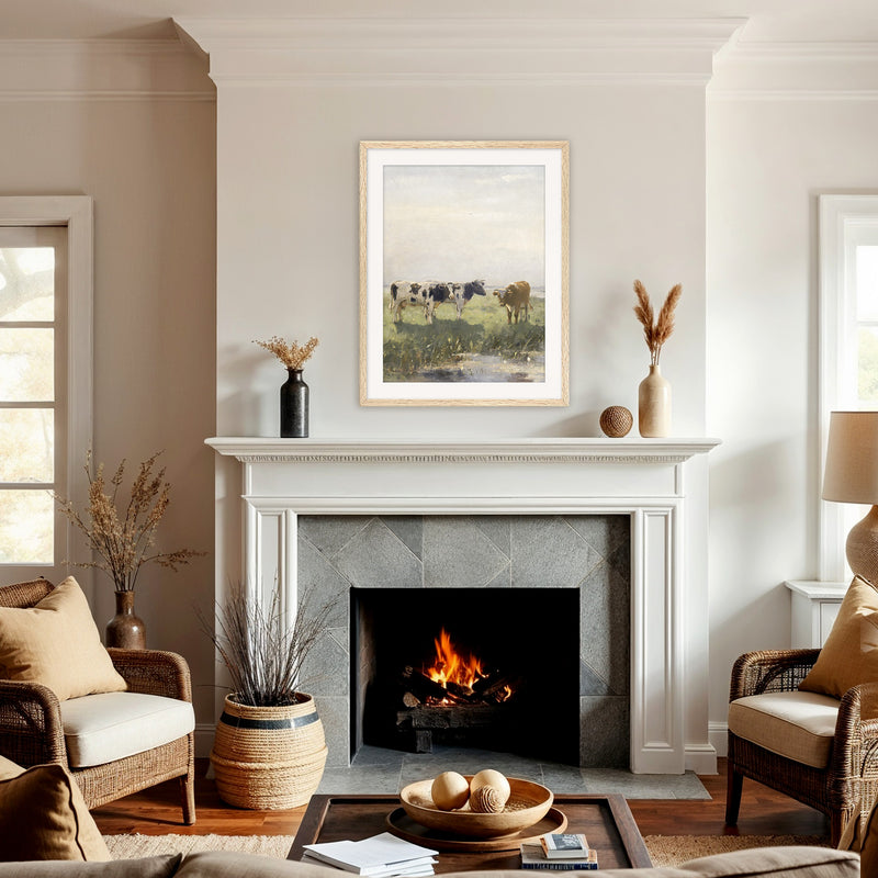 Old Masters Cow Pasture Painting No1 - Sage and Rose Prints