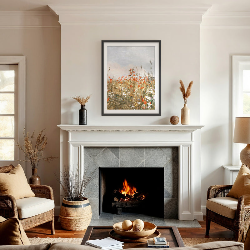 Poppy Landscape Art - Sage and Rose Prints