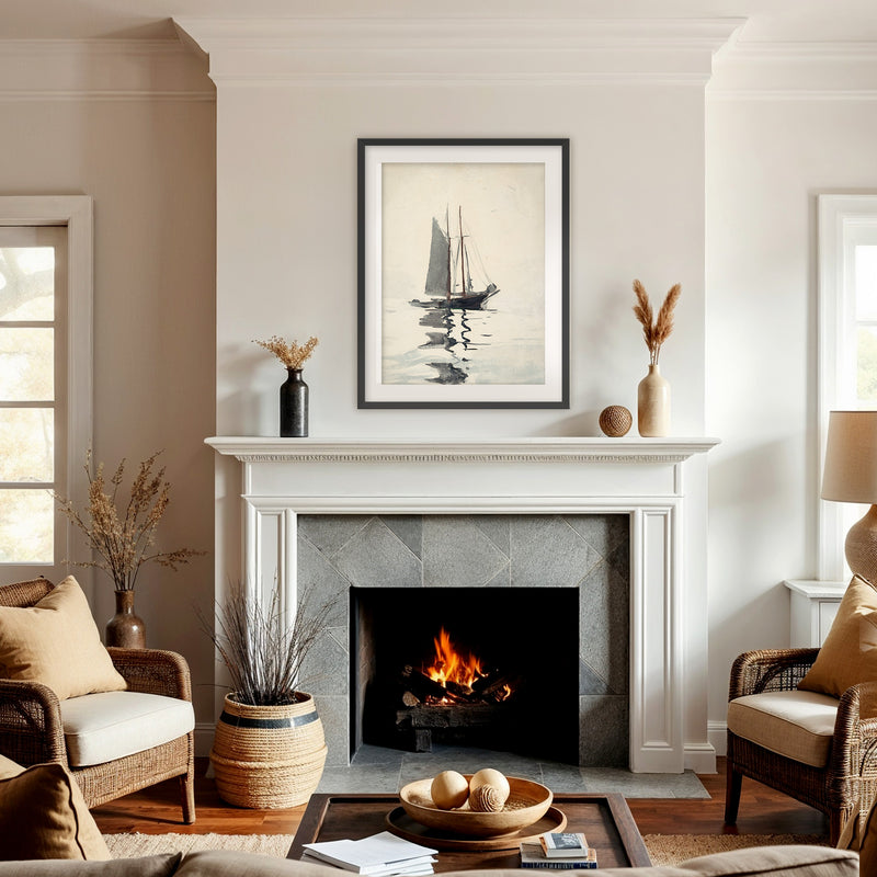 Neutral Sailboat Watercolor Print - Sage and Rose Prints