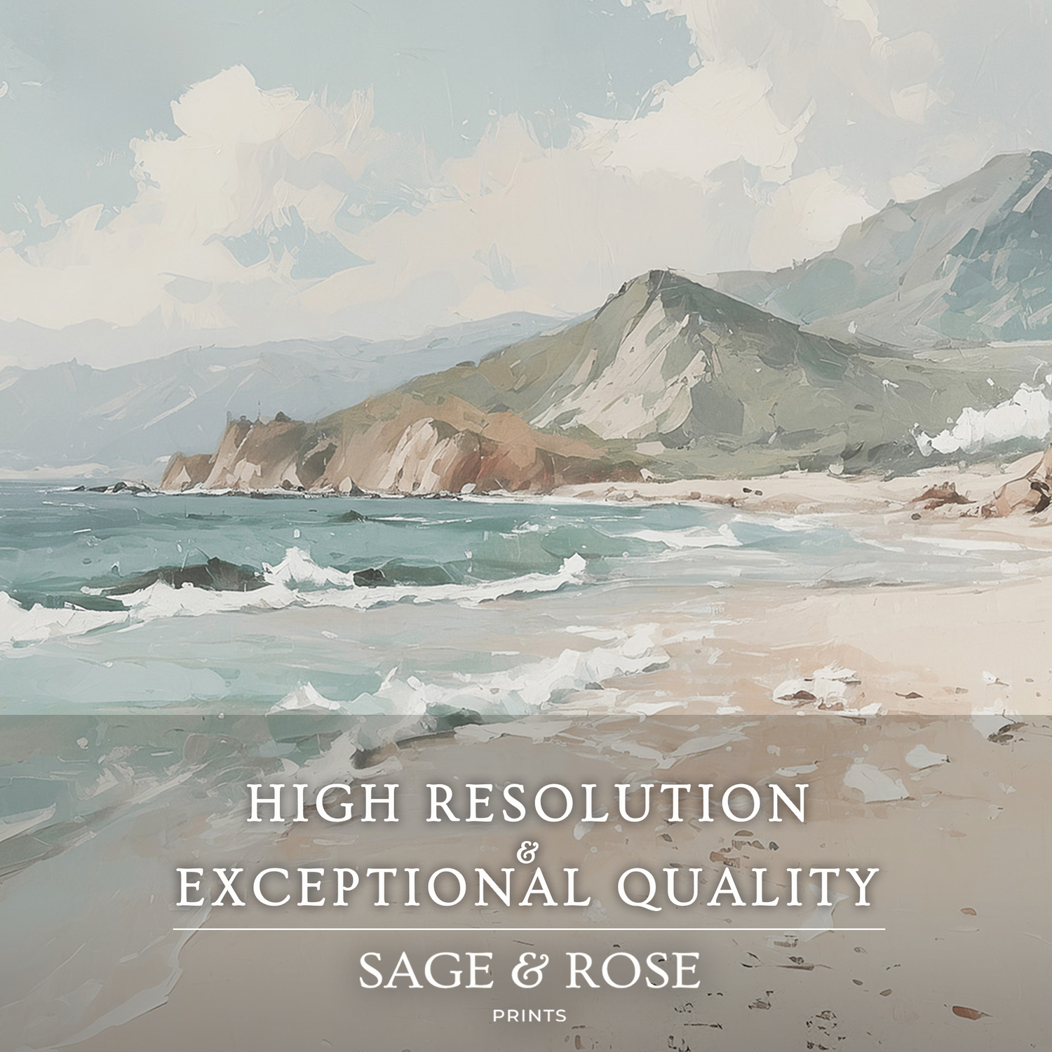 Beach Landscape Painting 22-1x - Sage and Rose Prints