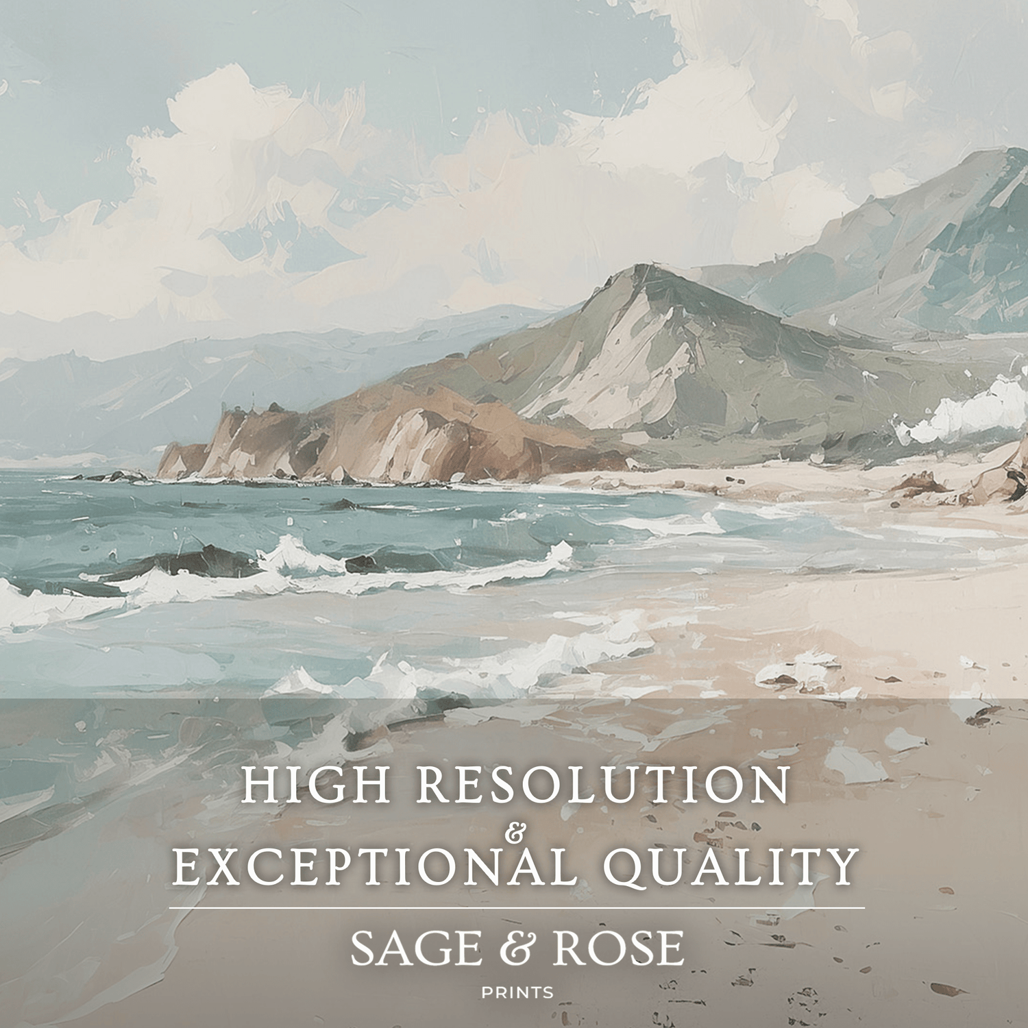 Beach Landscape Painting 22-1x - Sage and Rose Prints