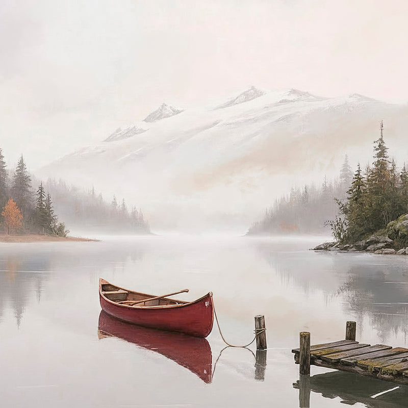 AK-32-Canoe on a misty lake watercolor - Sage and Rose Prints