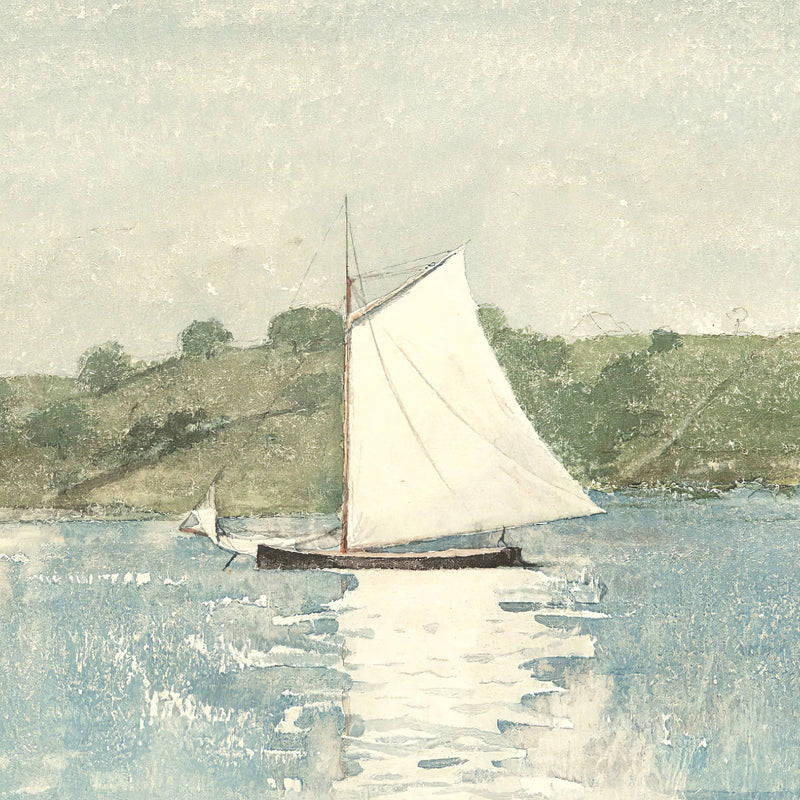 Sage and Light Blue Coastal Sailboat Art - Sage and Rose Prints