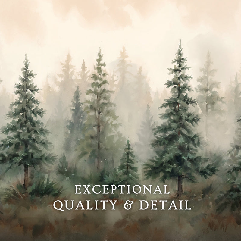 Misty Forest Watercolor in Shades of Green - Sage and Rose Prints