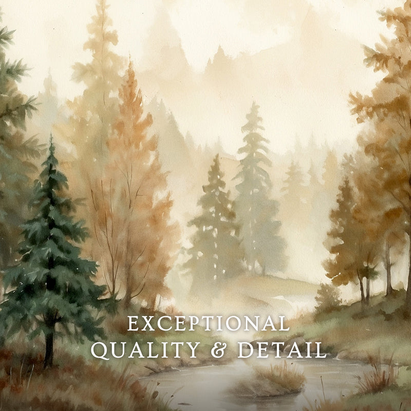 Forest Watercolor in Fall Colors - Sage and Rose Prints