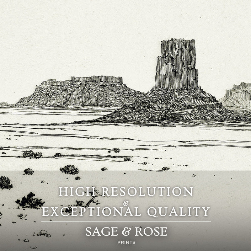 Desert Mesa Drawing - Sage and Rose Prints