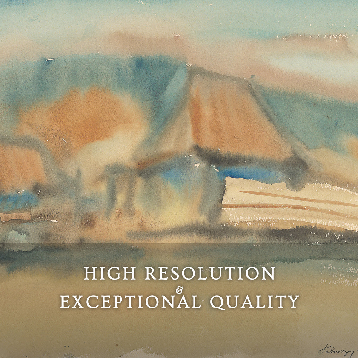 Cottage Watercolor in Tans and Teals - Sage and Rose Prints