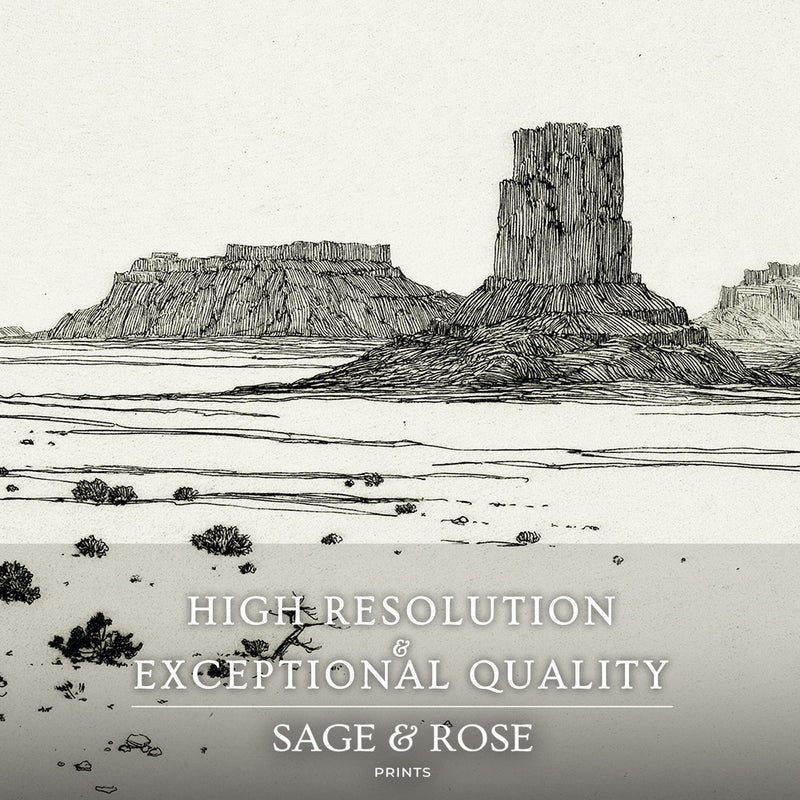 Desert Mesa Drawing - Sage and Rose Prints