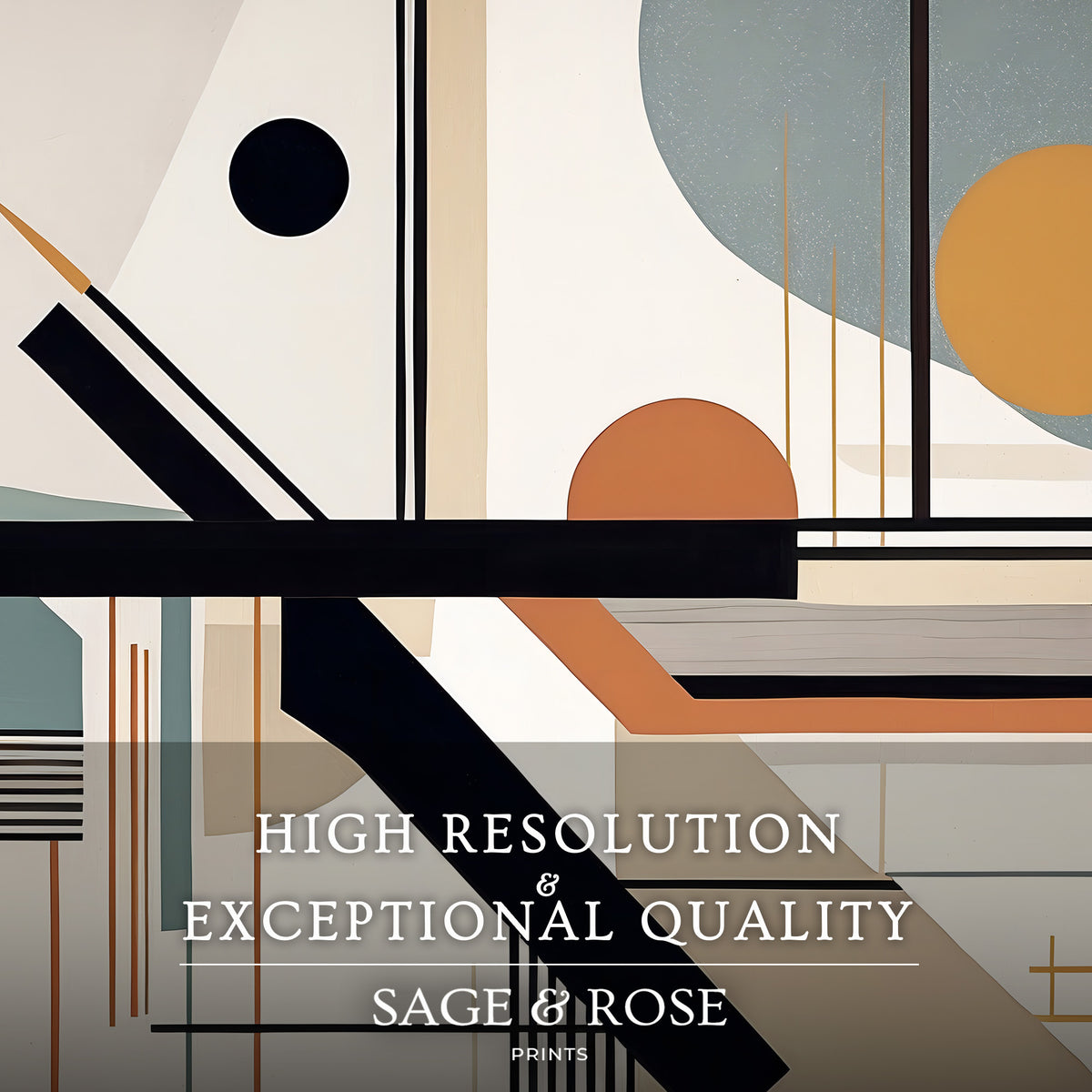 Bold Geometric Triptych with Moonstone Blue - Sage and Rose Prints