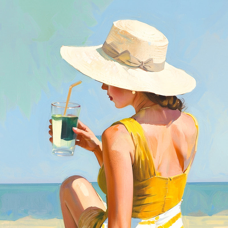 Sunhat and Blue Sky Beach Art - Sage and Rose Prints