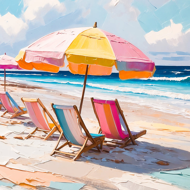 Bright Pink Beach Umbrellas and Chairs - Sage and Rose Prints