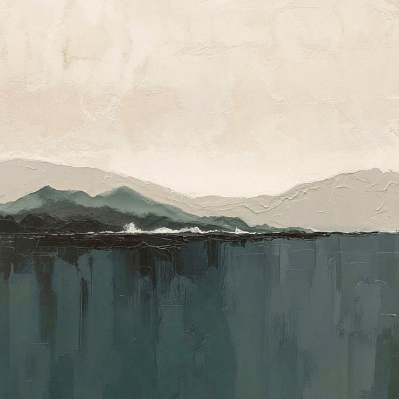 AK-14-Abstract Coastal Mountains in Dark Teals and Tans - Sage and Rose Prints