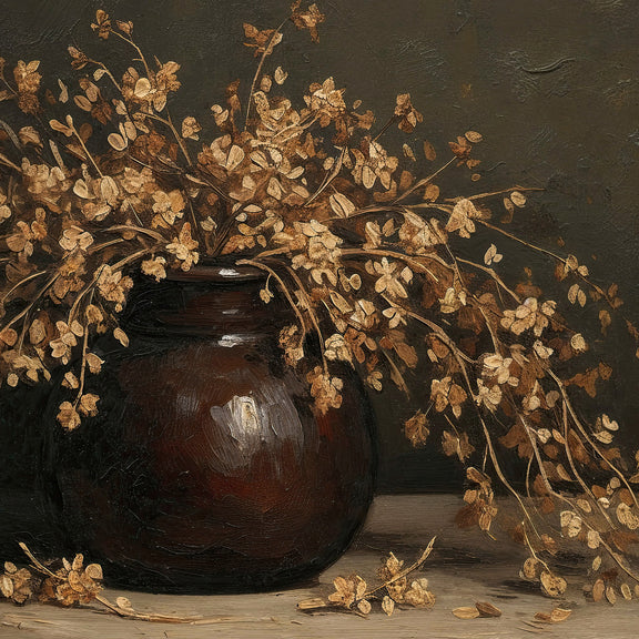 Vintage Still Life with Dried Grass Bouquet - Sage and Rose Prints
