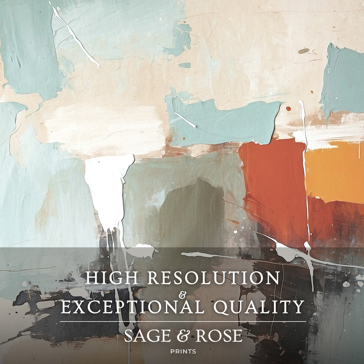 Dusty Blue and Orange Abstract Triptych - Sage and Rose Prints