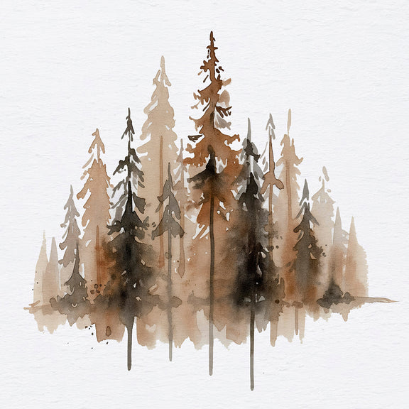 AK-26-Earth Tones Forest Tree Watercolor Painting - Sage and Rose Prints