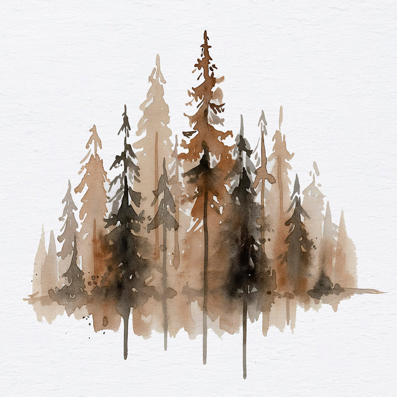 AK-26-Earth Tones Forest Tree Watercolor Painting - Sage and Rose Prints
