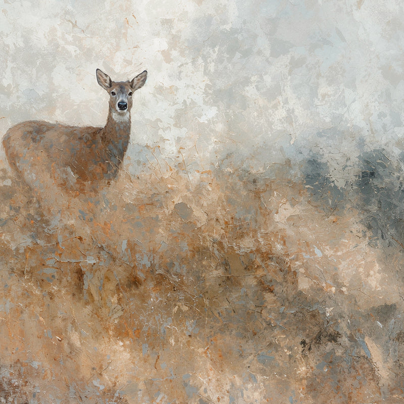 AK-60- Deer in Grassy Field Abstract Impressionist Painting - Sage and Rose Prints