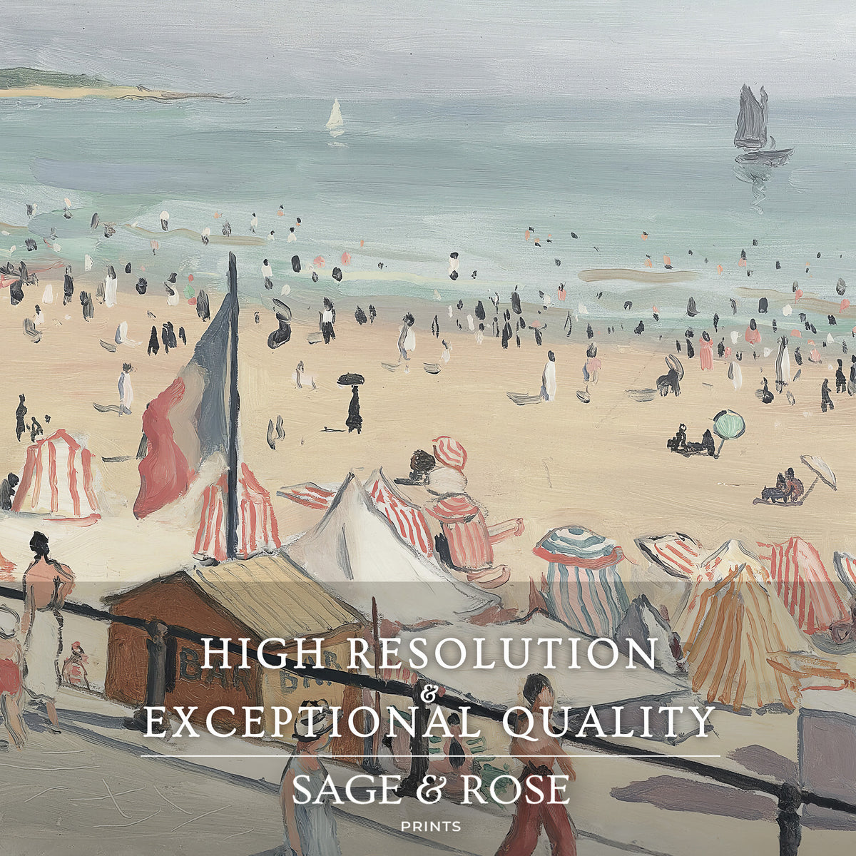 Beach Watercolor Painting - Sage and Rose Prints