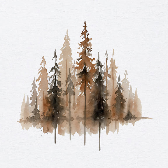 Earth Tone Trees Watercolor Painting - Sage and Rose Prints