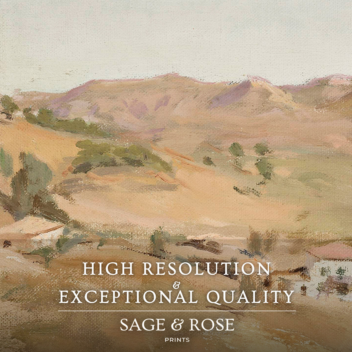 Impressionist Desert Painting Triptych - Sage and Rose Prints