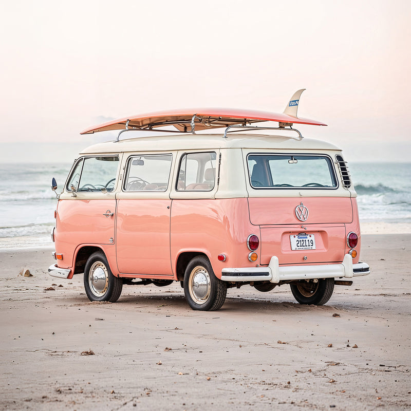 Retro VW Van on the Beach - Sage and Rose Prints