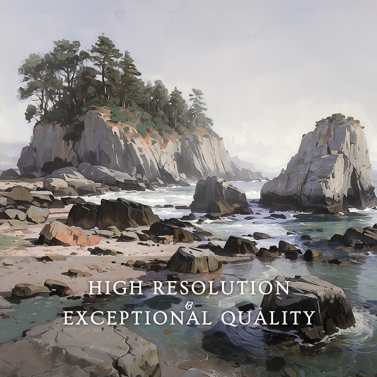 Rocky Beach Painting 2-Panel Art Set - Sage and Rose Prints
